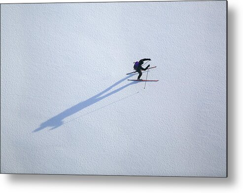 Shadow Metal Print featuring the photograph Cross-country Skier On Frozen Lake by Roine Magnusson