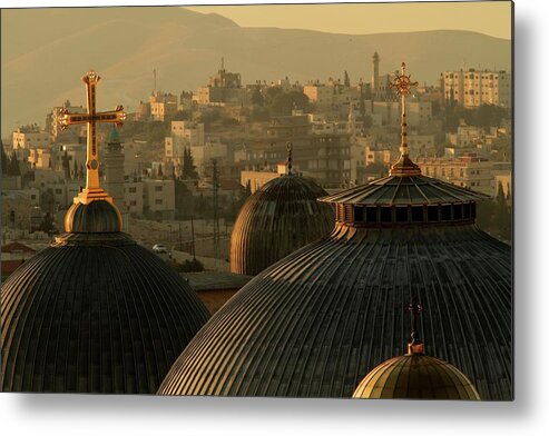 West Bank Metal Print featuring the photograph Crosses And Domes In The Holy City Of by Picturejohn