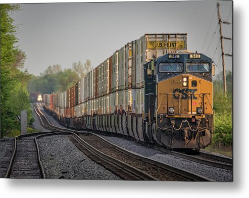 Railroad Metal Print featuring the photograph CSX Q028 as it and Q026 at Princeton IN by Jim Pearson