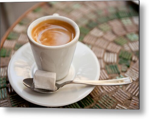 Sugar Metal Print featuring the photograph Cup Of Expresso Coffee In European Bar by Cynthia Croteau