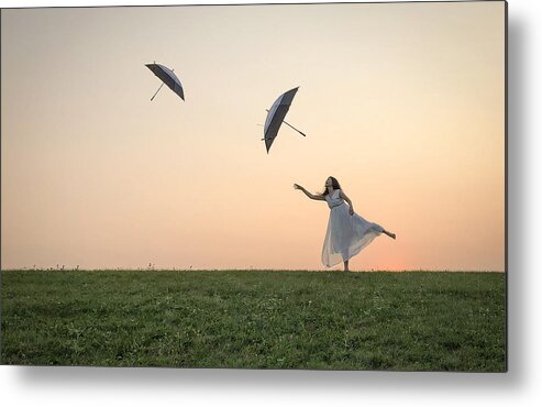 Woman Metal Print featuring the photograph Dancing With Umbrella by Emma Zhao