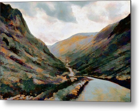 Honister Pass Metal Print featuring the painting Dark and Moody Honister Pass in Cumbria by Menega Sabidussi