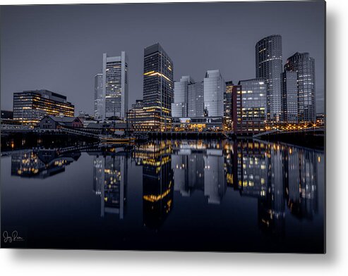 Reflection Metal Print featuring the photograph Dark Tone Of The City, Boston, Ma by Joy Pingwei Pan