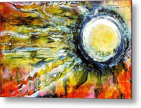 Orange Metal Print featuring the painting Dawn of A New Sun by 'REA' Gallery