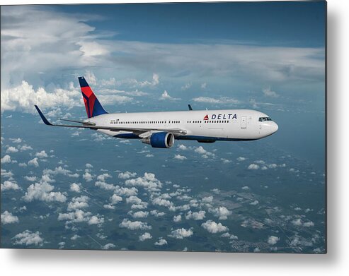 Delta Air Lines Metal Print featuring the mixed media Delta Extended Range Boeing 767 by Erik Simonsen