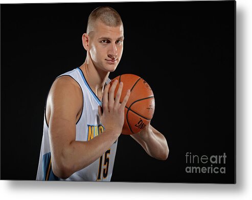 Nba Pro Basketball Metal Print featuring the photograph Denver Nuggets Media Day 2015 by Garrett Ellwood