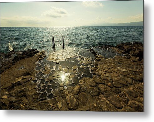Sea Metal Print featuring the photograph Descent to the Mediterranean Sea in the medieval town of Monemva, Greece by Anna Finist