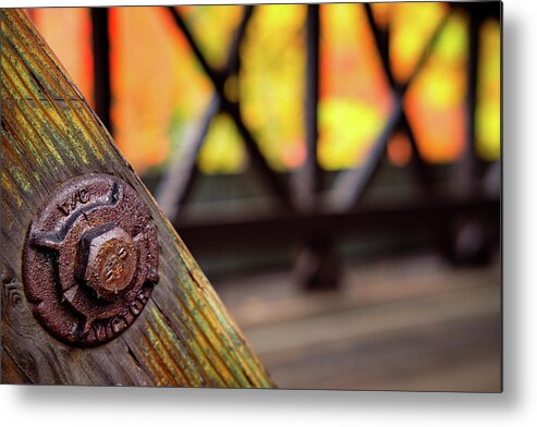 Autumn Metal Print featuring the photograph Details On A Covered Bridge by Jeff Sinon