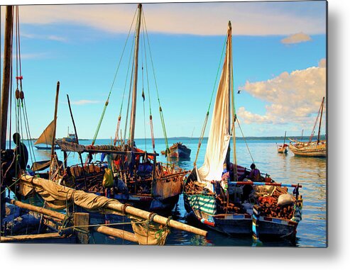 Top Photo Artist Metal Print featuring the photograph Dhow Boats Stone Town Port Zanzibar Tanzania East Africa by Neptune - Amyn Nasser Photographer