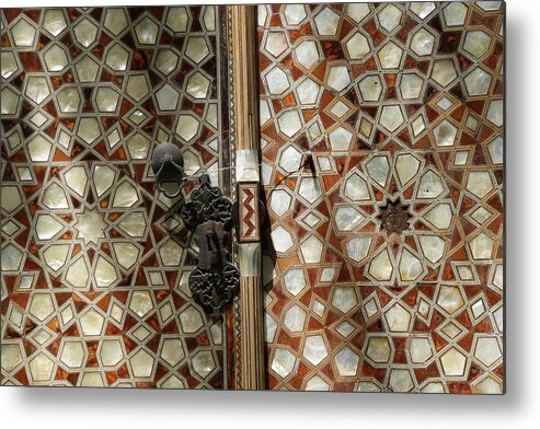 Ottoman Metal Print featuring the photograph Door with mother of pearl inlays in the Harem by Steve Estvanik