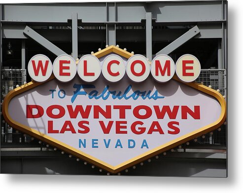 Las Vegas Metal Print featuring the photograph Downtown Las Vegas Welcome by Laura Smith