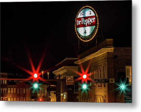  Dr Pepper Sign Neon Sign Metal Print featuring the photograph Dr Pepper Neon Sign Roanoke, Virginia. by Julieta Belmont