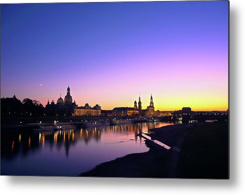 Tranquility Metal Print featuring the photograph Dresden Skyline At Dusk by Lothar Schulz