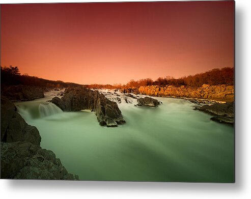 Tranquility Metal Print featuring the photograph Dusk At Great Falls, Virginia by Mark K. Daly
