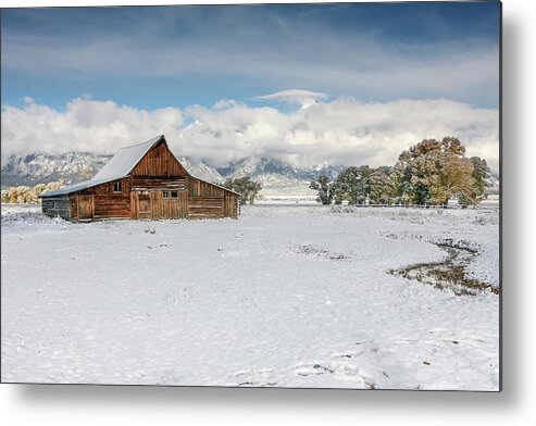 Snow Metal Print featuring the photograph Early Snow on Mormon Row by Ronnie And Frances Howard