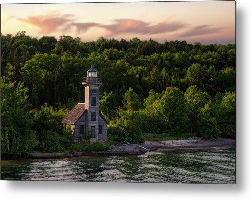Pictured Rocks Metal Print featuring the photograph East Channel Lighthouse #1 - Grand Island MI by Peter Herman