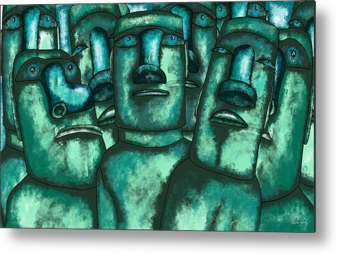Easter Island Metal Print featuring the painting Easter Island statues - Rapanui Moai Maea by Patricia Piotrak