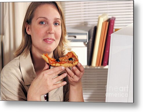 Unhealthy Metal Print featuring the photograph Eating Pizza by Lea Paterson/science Photo Library