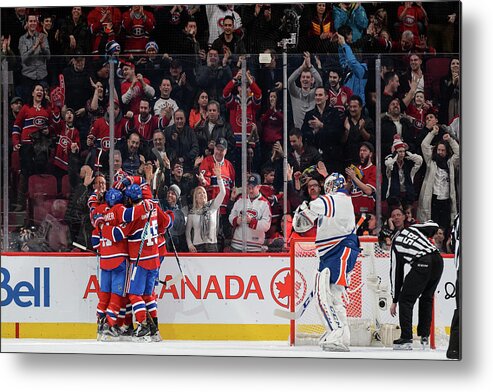 People Metal Print featuring the photograph Edmonton Oilers V Montreal Canadiens by Minas Panagiotakis