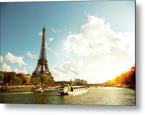 Arch Metal Print featuring the photograph Eiffel Tower And The River Seine by Vintagerobot
