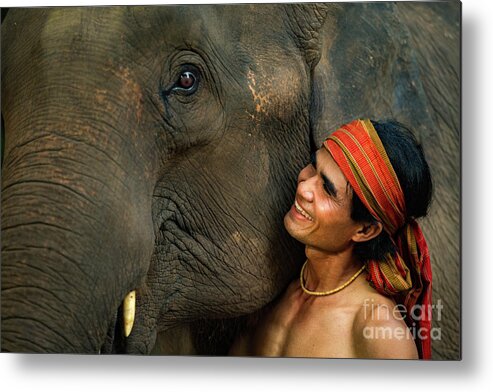 Tropical Rainforest Metal Print featuring the photograph Elephant And Mahout by Sutiporn Somnam