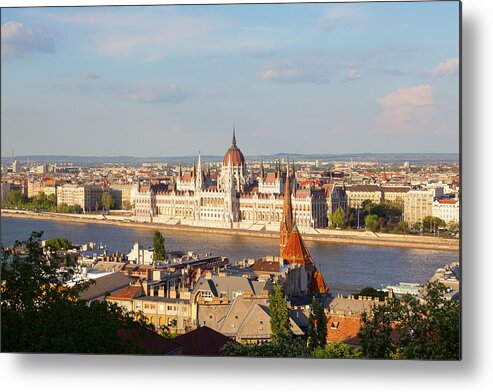 Hungarian Parliament Building Metal Print featuring the photograph Elevated View Over The Hungarian by Douglas Pearson