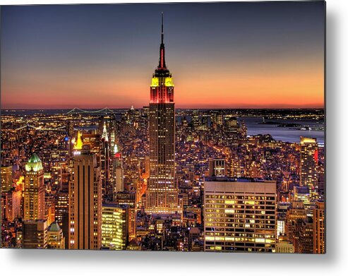 Apartment Metal Print featuring the photograph Empire State Building During Twilight by Through The Lens