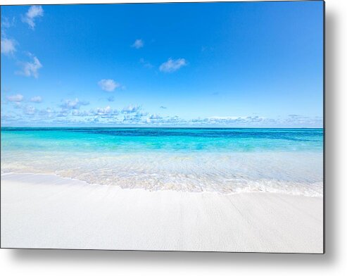 Landscape Metal Print featuring the photograph Empty Tropical Beach With Soft Waves by Levente Bodo