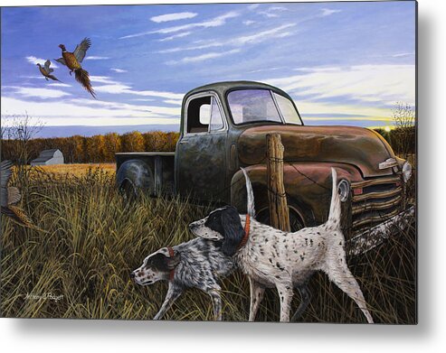 Pheasant Metal Print featuring the painting English Setters with Old Truck by Anthony J Padgett