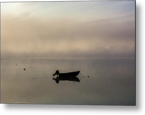 Fog Metal Print featuring the photograph Ethereal Foggy Harbour by Douglas Wielfaert