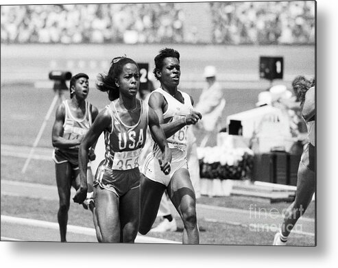 1980-1989 Metal Print featuring the photograph Evelyn Ashford Winning 100 Meter by Bettmann
