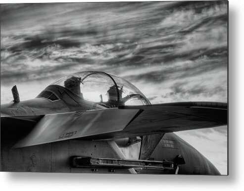 Military Metal Print featuring the photograph F-15-E Sunset Black and White by JC Findley