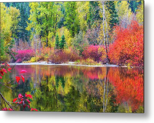 Outdoor; Fall; Colors; Autumn; River; Reflection; Nason Creek; Cascade; Central Cascade; Washington Beauty; Pacific North West; Washington; Washington State Metal Print featuring the digital art Fall colors in central Cascade by Michael Lee