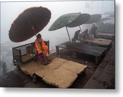 Monk Metal Print featuring the photograph Famous Umbrella Of Varanasi by Partha Sarathi Dalal
