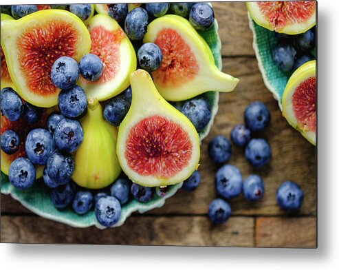 Food Metal Print featuring the photograph Figs and Blueberries by Nicole Young
