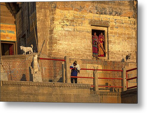 Dog Metal Print featuring the photograph Figures Along The Bank by Souvik Banerjee