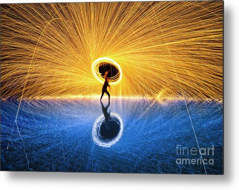 Outdoors Metal Print featuring the photograph Fine Art 2 Tone Steel Wool Fireworks On by Chanet Wichajutakul