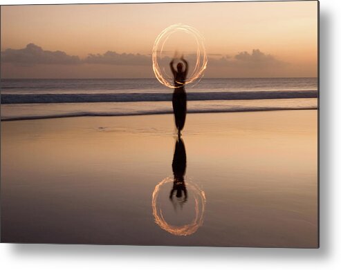 Artist Metal Print featuring the photograph Fire Show On Beach In Bali by Lp7
