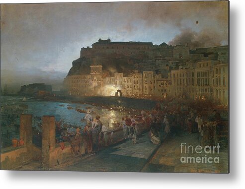 Oil Painting Metal Print featuring the drawing Fireworks In Naples, 1875. Artist by Heritage Images
