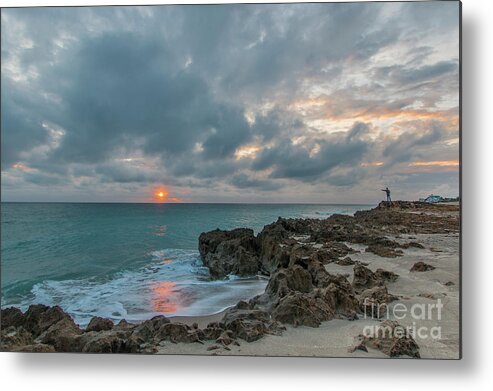 Fisherman Metal Print featuring the photograph Fisherman on Rocks by Tom Claud