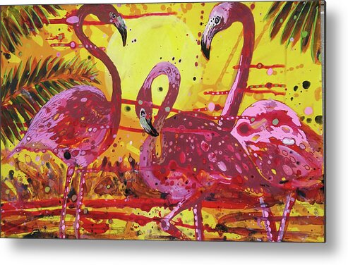Flamingo Metal Print featuring the painting Flamingo Sunset by Tilly Strauss