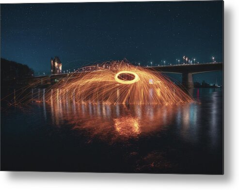 Photography Metal Print featuring the photograph Flying Sparks in the River Rhine by Marc Braner