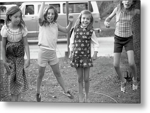 Jumping Metal Print featuring the photograph Four Girls, Jumping, 1972 by Jeremy Butler