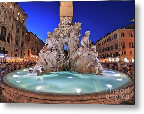Four Rivers Fountain in Piazza Navona, Rome, Italy Metal Print by Sam  Antonio - Pixels