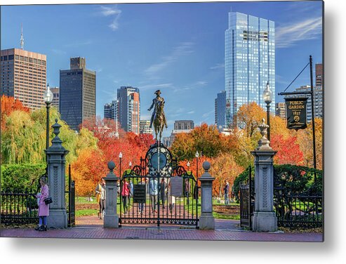 Boston Metal Print featuring the photograph George Washington and Boston's Public Garden in Autumn by Kristen Wilkinson