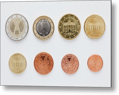 Coin Metal Print featuring the photograph German Euro Coins Arranged In Numerical by Caspar Benson