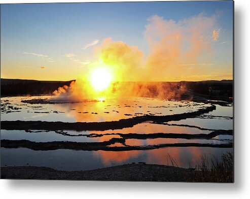 Geyser Metal Print featuring the photograph Geyser Smoke At Sunset by Piriya Photography