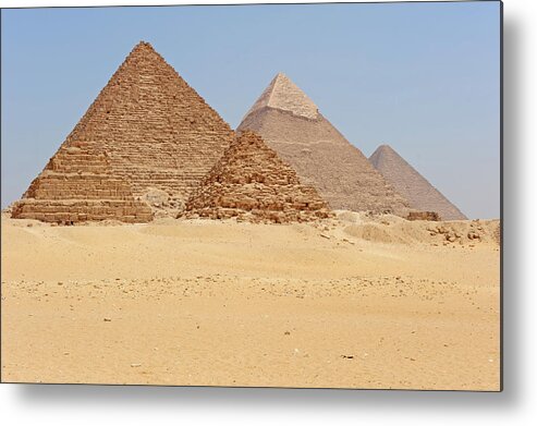 Scenics Metal Print featuring the photograph Giza Pyramids by Majaiva