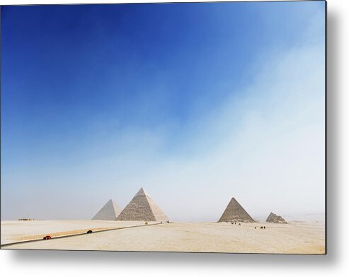 Clear Sky Metal Print featuring the photograph Giza Pyramids by Roine Magnusson