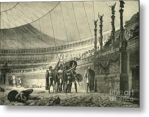 Gladiator Metal Print featuring the drawing Gladiators Saluting The Emperor by Print Collector